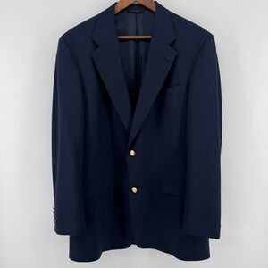 Hart Schaffner & Marx Blazer Mens 42L Navy Blue Wool Gold Crest Button Jacket